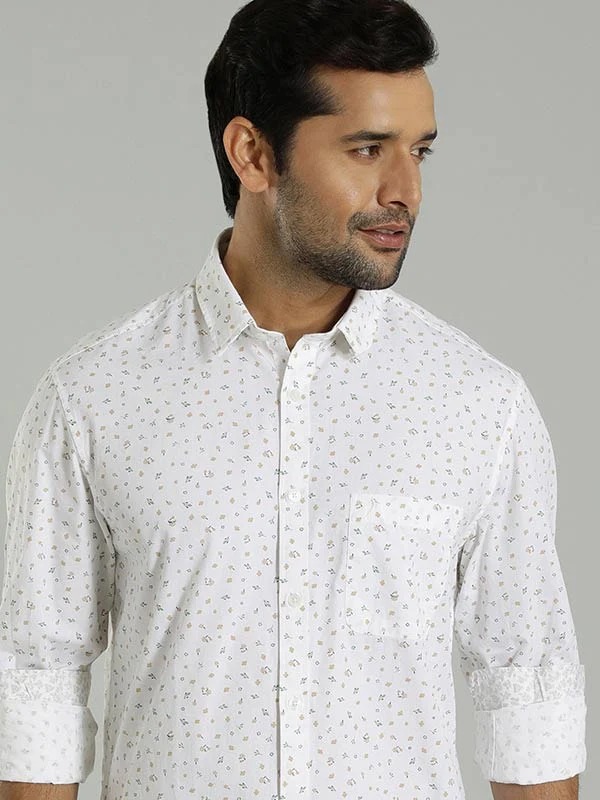 Indian Terrain Men's Regular Fit Full Sleeve All Over Print White Shirt